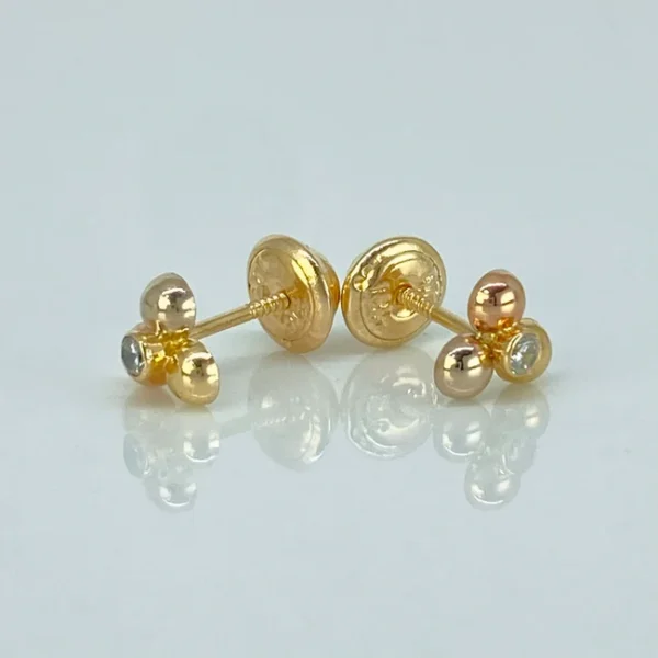 Topos Flor Circón Blanco Oro amarillo 18k 0,68 Gr / 6 mm - Image 3